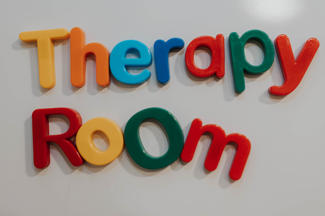 Colourful letters marking the clinic therapy room